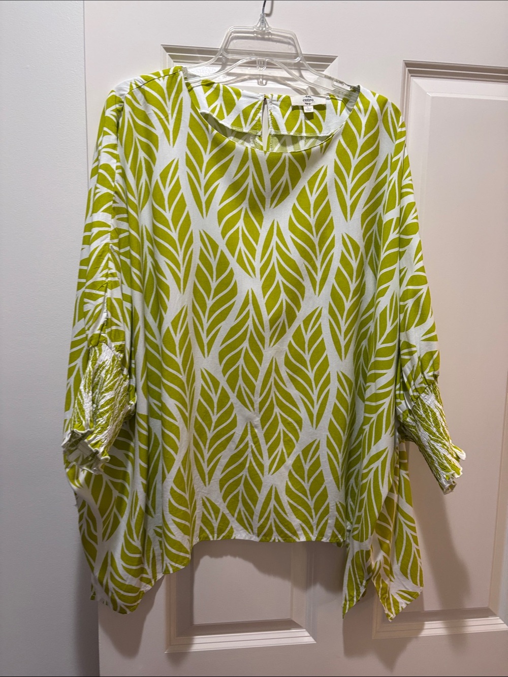 entro Lime and White Leaf-Print Tunic